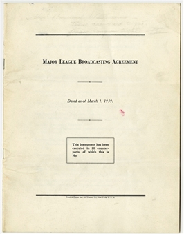 Historic 1939 MLB Radio Broadcasting Agreement Signed by 16 Team Executives w/MacPhail, Barrow, Griffith and Mack - The Watershed Moment That Officially Ended New York Baseballs Radio Moratorium!